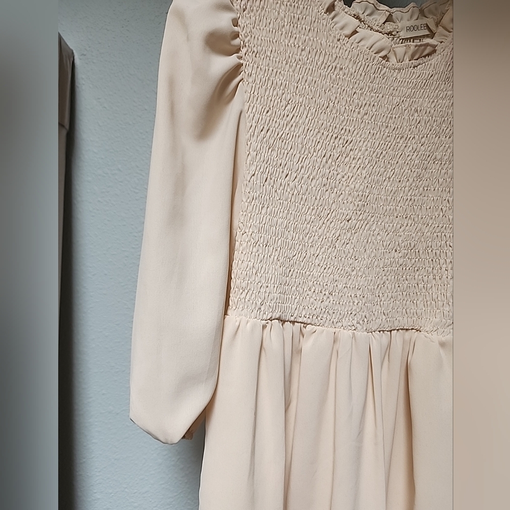 Roolee Smocked Cream Midi Dress - Picture 2 of 4